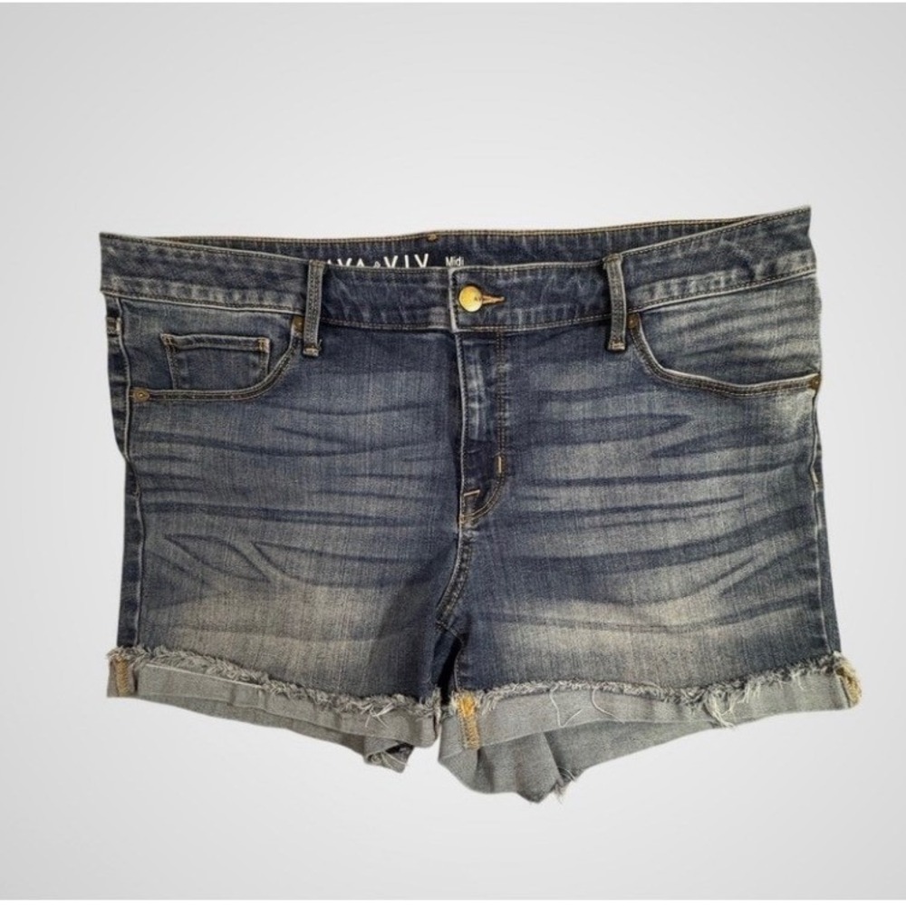 Ava & Viv Midi Denim Shorts Blue Raw Hem Stretch Casual Boho 16W